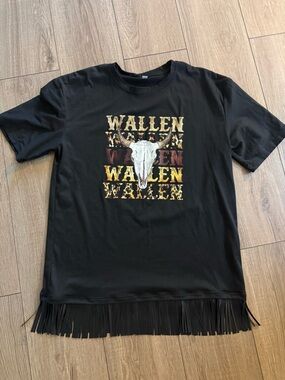 Morgan Wallen Graphic Fringe Hem T-Shirt-upcycled
